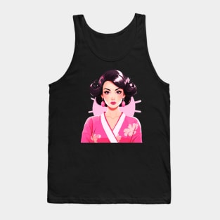 Japanese girl Geisha vintage retro modern pin-up woman in kimono Tank Top